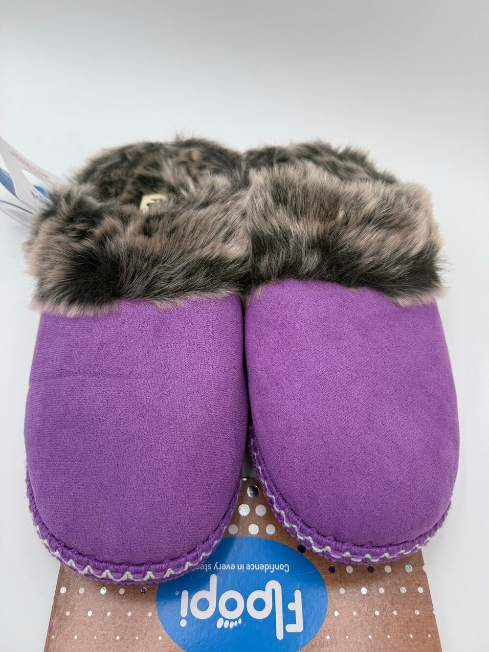 Women's XL 11-12 Purple Furry Floopi Slippers clogs Indoor Outdoor Memory Foam